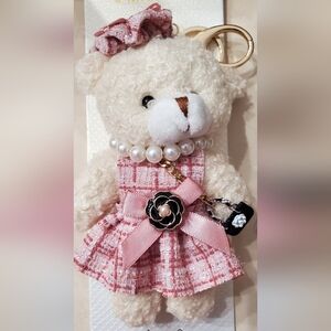Natasha Couture Pink and Cream Teddy Bear Purse Charm
